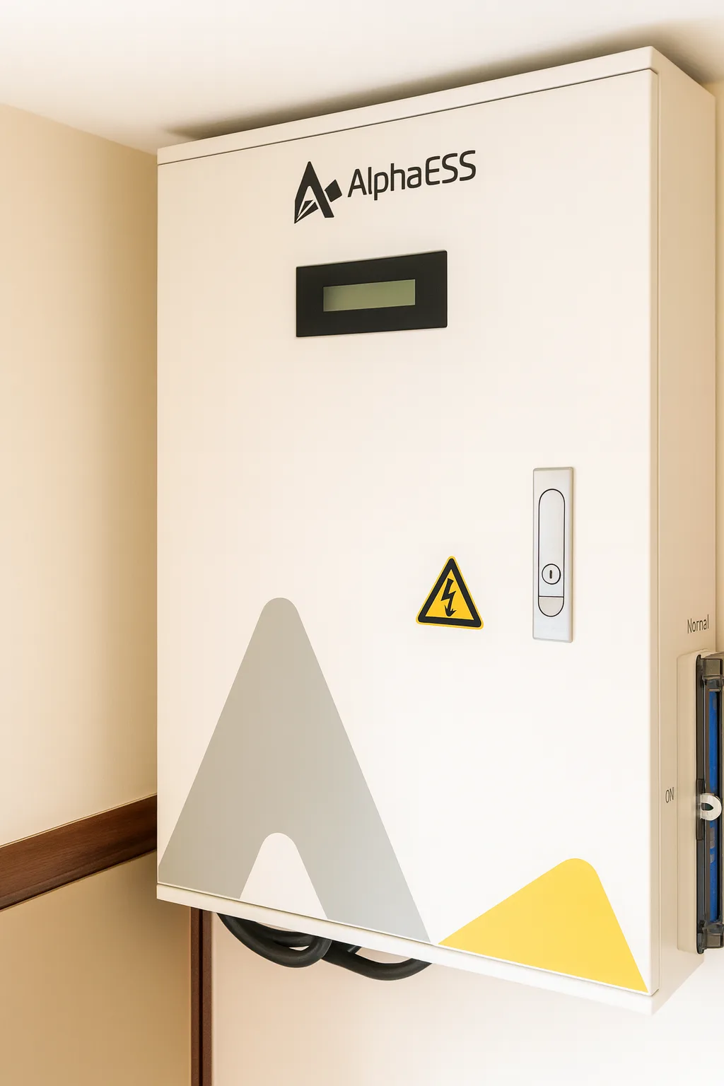 Thuisbatterij-omvormer van AlphaESS aan de wand